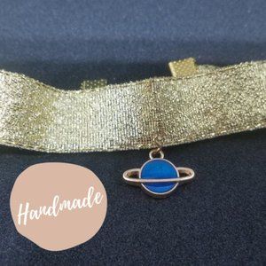 Gold Saturn Resin Charm Choker
